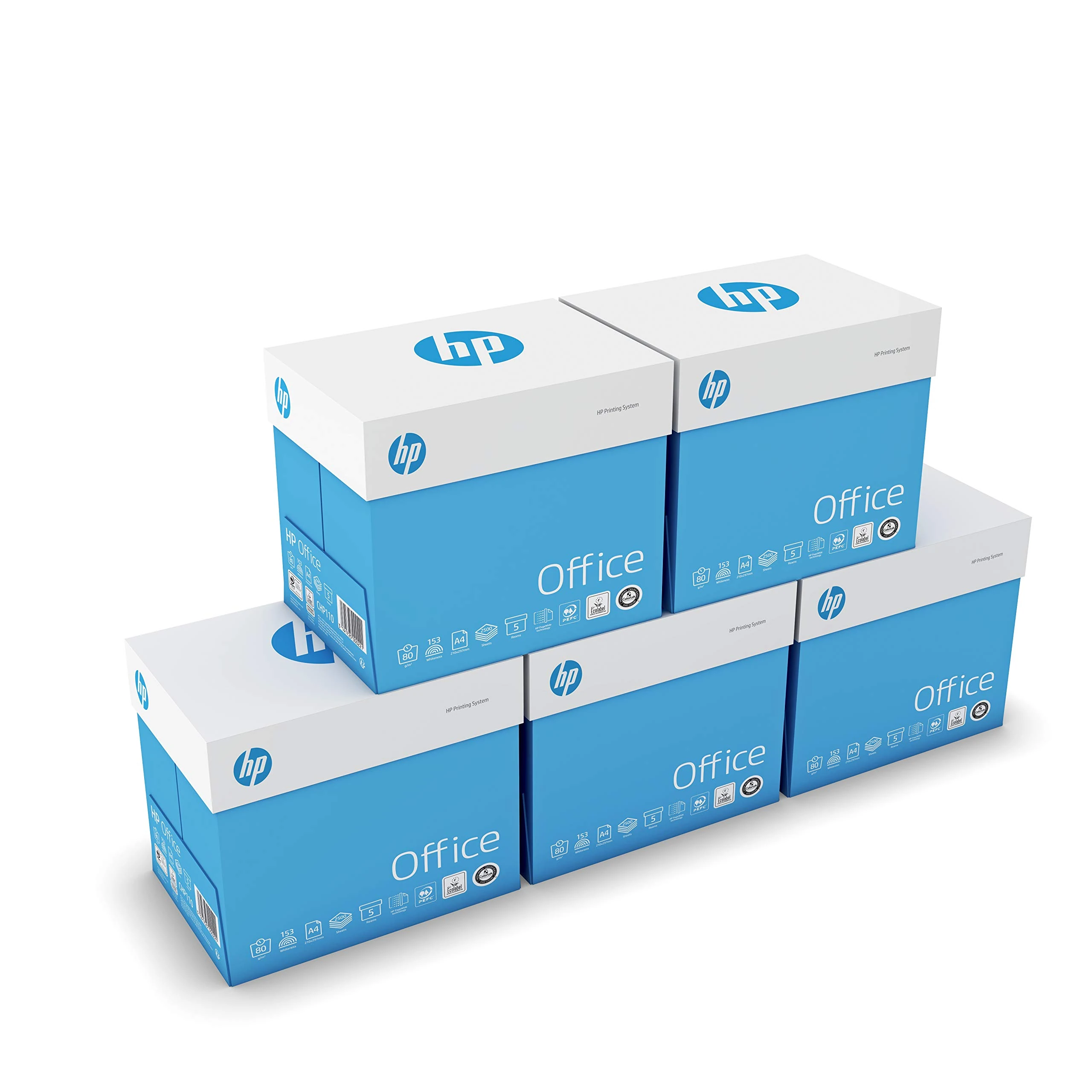 HP Office A4 80gsm White Office Copier Paper, 5 Boxes, 25 Reams (12,500 sheets)