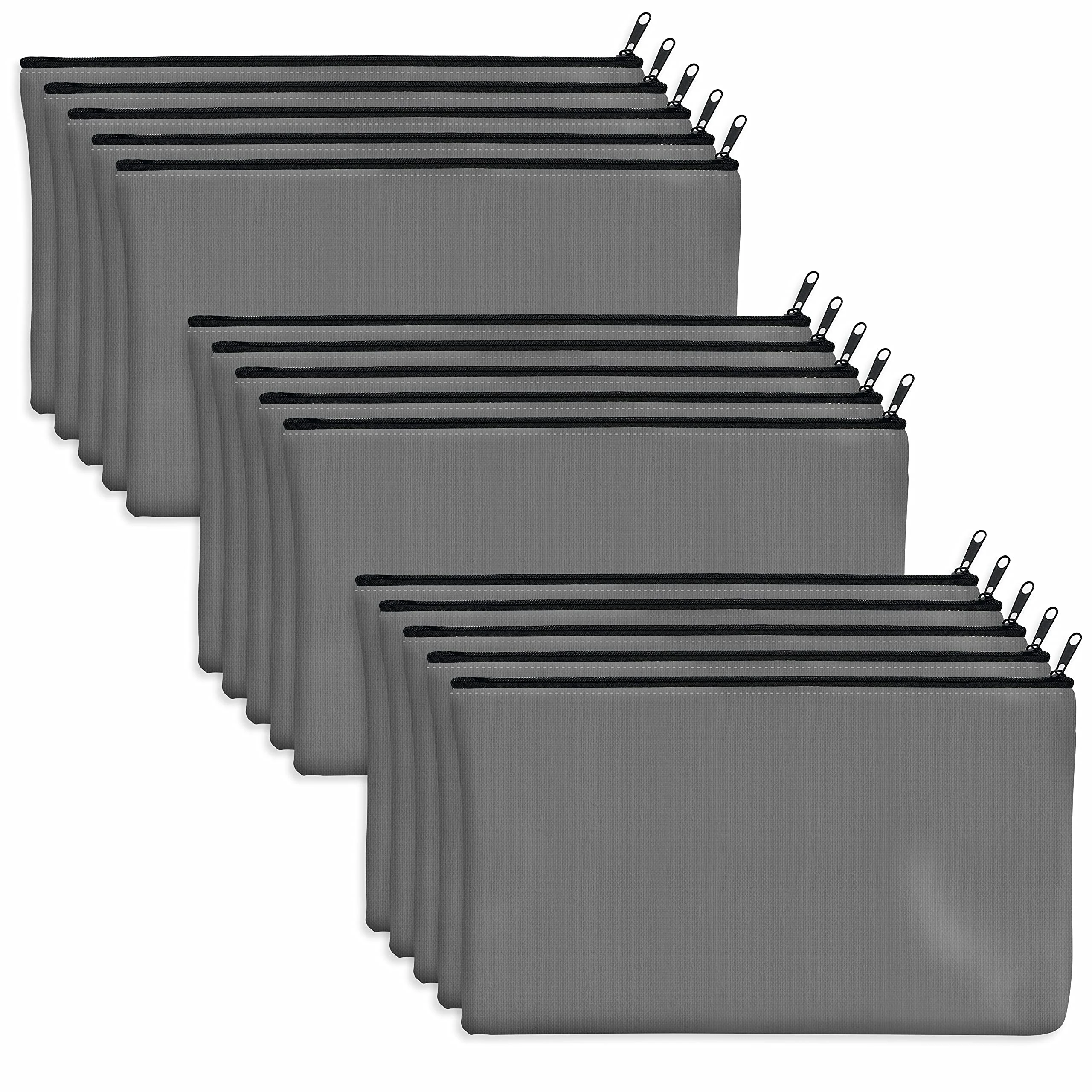 15 Pack Blank Cotton Canvas DIY Craft Zipper Bags Pouches Pencil Case for Makeup Cosmetic Toiletry Stationary Storage (Gray, 8.3” x 4.7”)