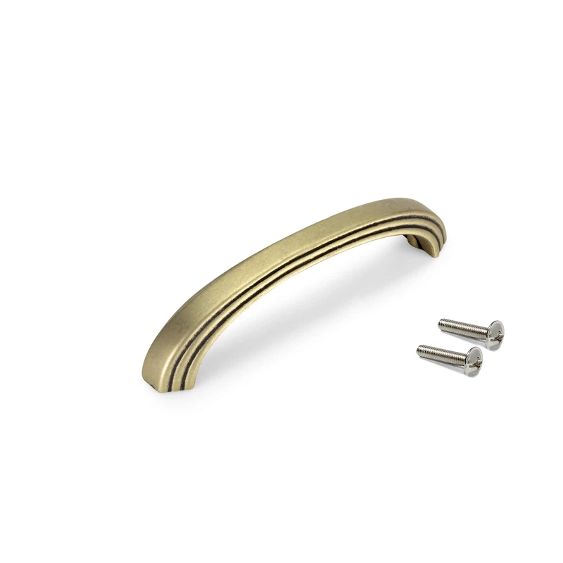 Emuca - Furniture Handle,Cabinet Handles, 128mm (5 inch) Interaxis, L 144 mm (5,67 inch), Zamak, Old Gold, Set of 25