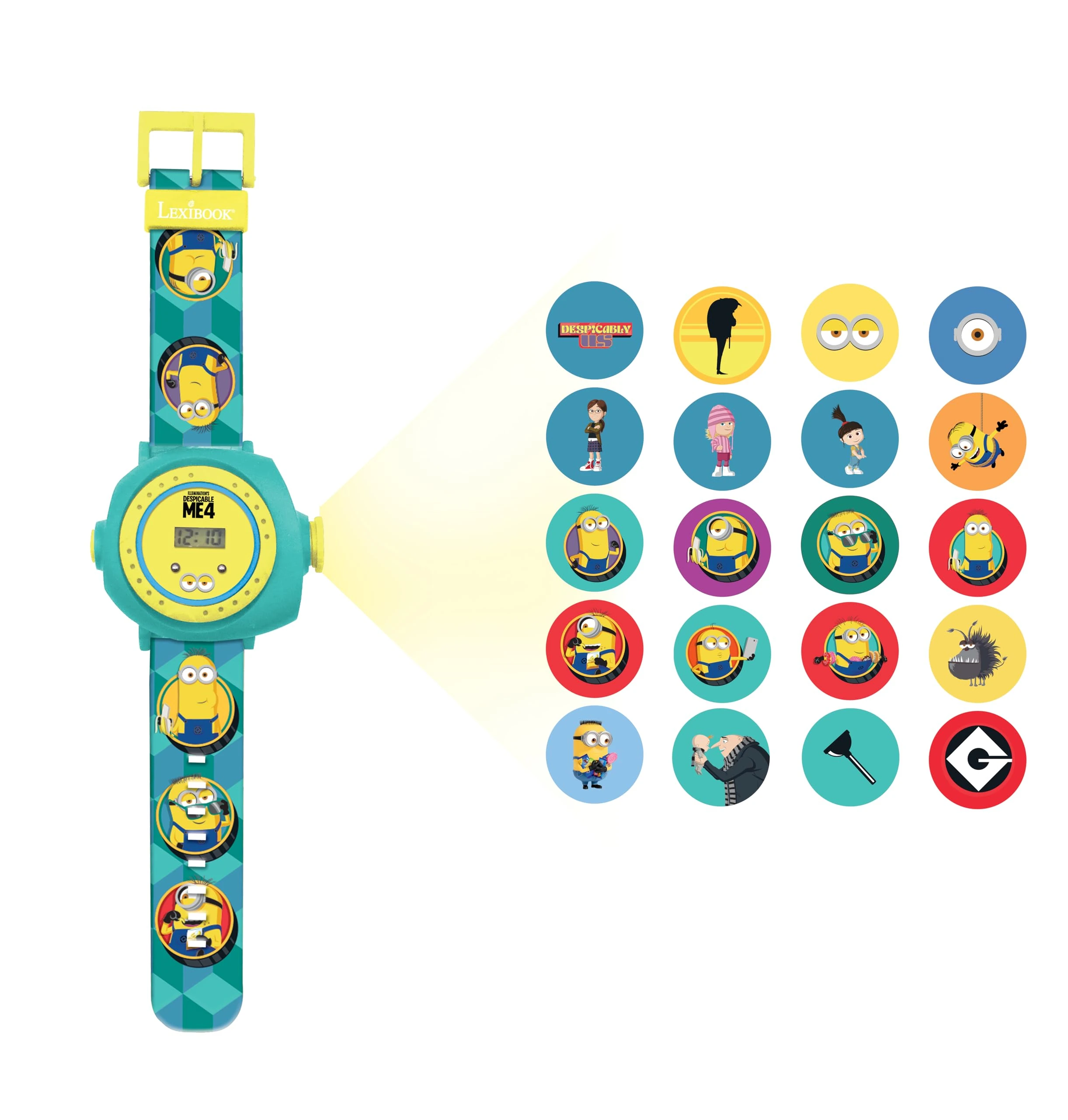 LEXIBOOK, Despicable Me, Minions, Adjustable Projection Watch Digital Screen, 20 Images of Minions, for Children, Blue/Yellow, DMW050DES