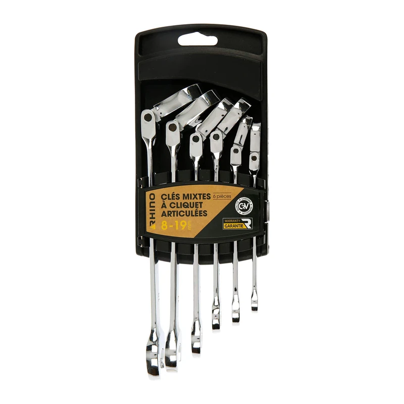 Rhino 6 Piece Combination Spanner Set Ratchet Spanner Set Made from Steel (Chrome Vanadium) High Quality Diameter 8 to 19 mm 322