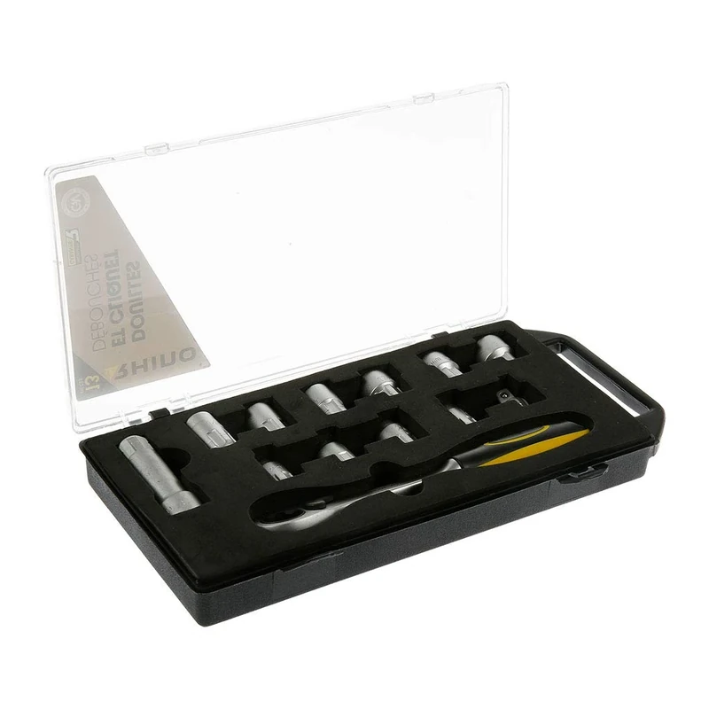 Rhino 60 Teeth Ratchet Wrench - Ratchet Wrench for Driven Sockets + 10 Sockets (Through Plug) - Chrome Vanadium - Square 3/8" Drive - Socket Spanner 10 to 19mm