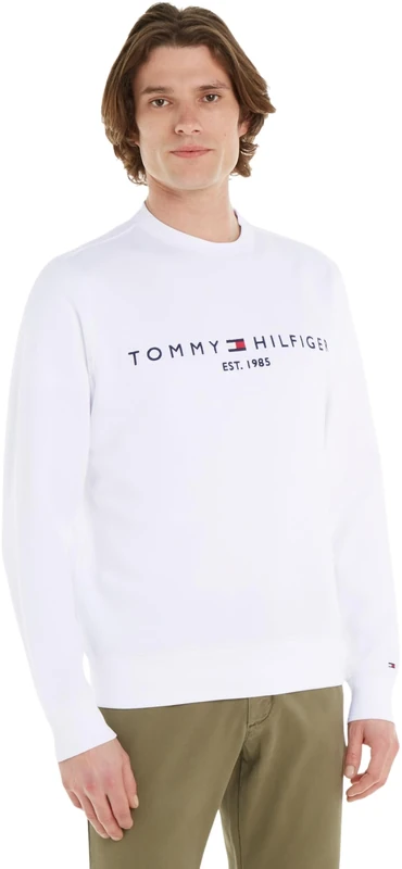 Tommy Hilfiger Men’s Tommy Logo Sweatshirt without Hood, White (White), S