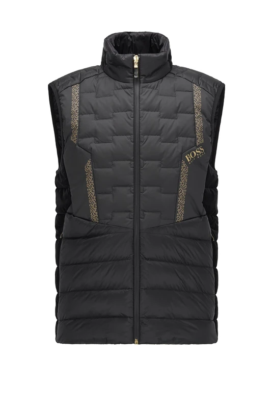 BOSS Mens V Marson Down Gilet with Pixel Artwork and Logo Black