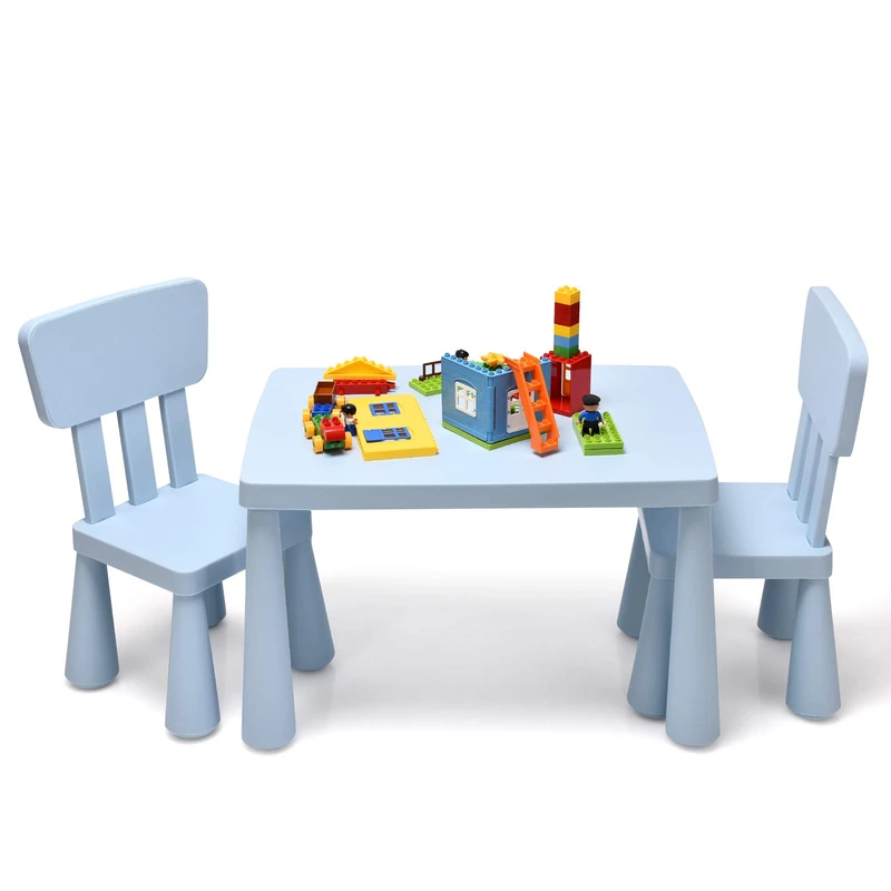 GYMAX Kids Table and Chair Set, Toddler Activity Table with 2 Chairs, Children Furniture Set for Playing, Learning, Eating and Drawing (Blue)