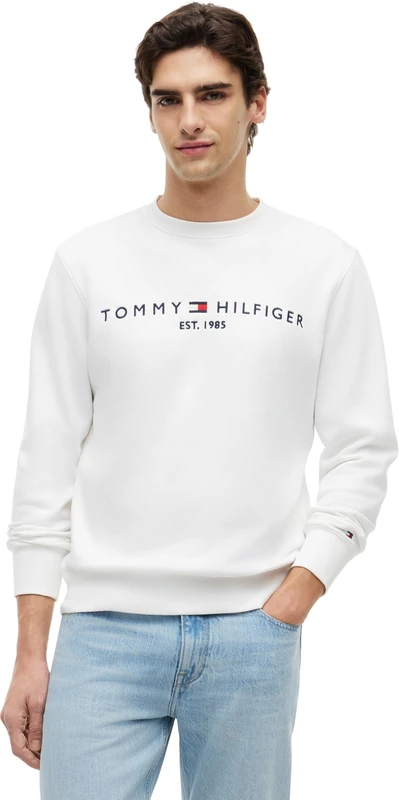 Tommy Hilfiger Men's Sweatshirt Tommy Logo No Hood, White (White), XS