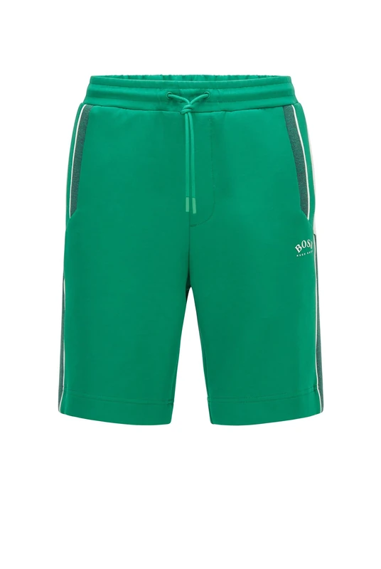 BOSS Mens Headlo 1 Cotton-Blend Regular-fit Shorts with Colour-Blocking Green