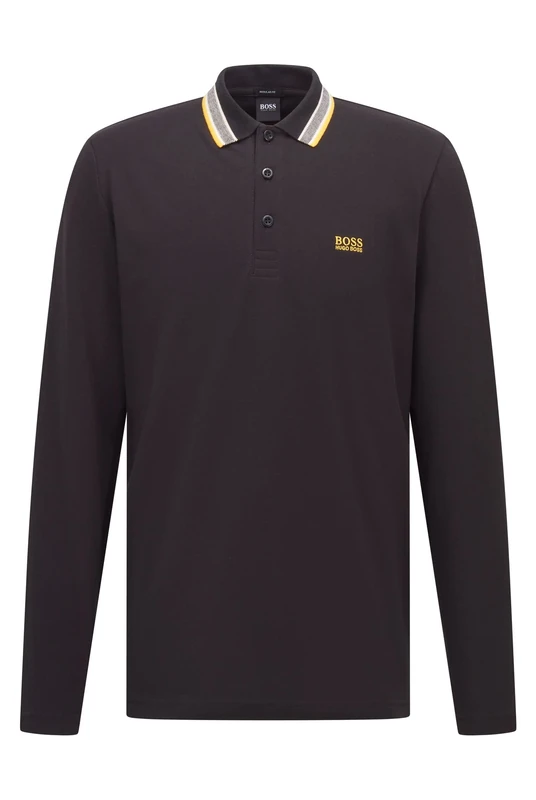 BOSS Mens Plisy Piqué-Cotton Polo Shirt with Embroidered Logo Grey