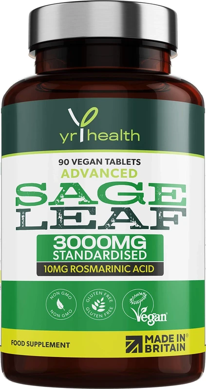 Sage Tablets 3000mg High Strength - 90 Vegan Tablets not Capsules - Standardised 10mg Rosmarinic Acid - Made in The UK by YrHealth