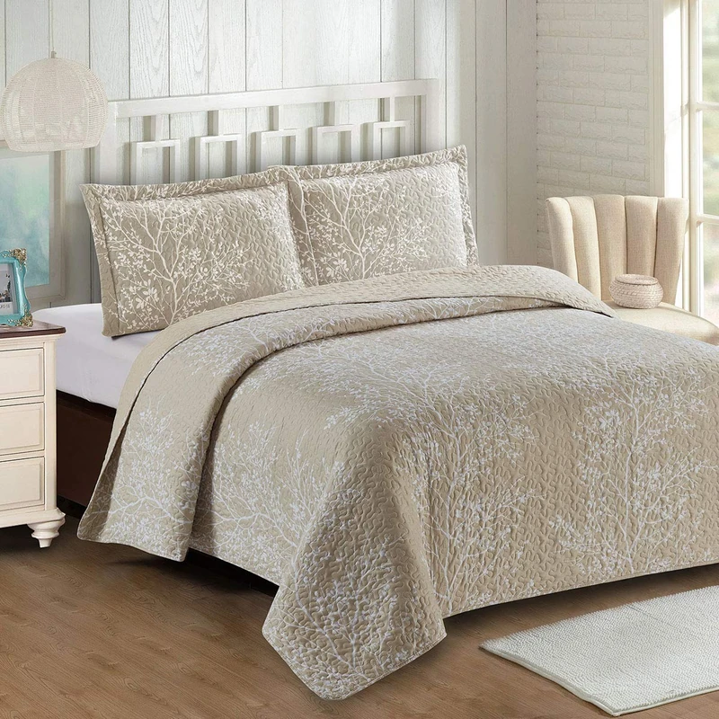 Royal Hotel Odette Beige Oversized Coverlet Set King Cal-King Size – Luxury King Quilt Bedspread, All Season Soft Filled Quilts, Breathable Bed Spread Lightweight Comforter, 3 Piece Bedding Set