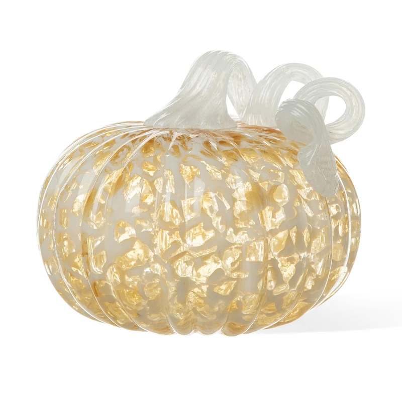 Glitzhome Fall Glass Pumpkin Decor Hand Blown Glass Pumpkin Table Top Home Decor for Fall Harvest & Thanksgiving Decorating, 5" H, Amber - Image 1
