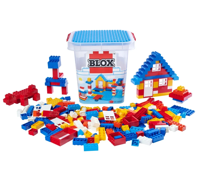 Simba 104114518 Blox 250 Building Blocks in Bucket, for Children from 3 Years, Various Stones, 8 Windows, 4 Doors, with Base Plate, Fully Compatible, Assorted Colours