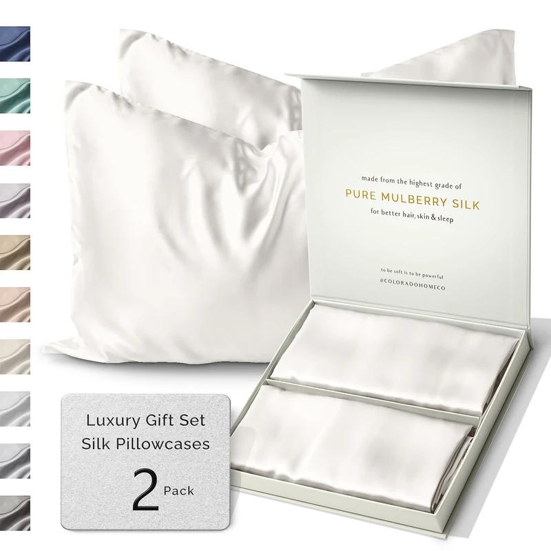 Colorado Home Co Silk Pillowcase 2 Pack - Silk Pillowcase for Hair and Skin - Queen Size Pillow Cases Set of 2-100% Mulberry 2 Pack Off White - Silk Pillow Covers with Reinforced Zipper - Image 1