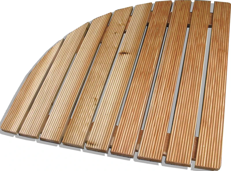 Castelmerlino Tarima para ducha alerce angular con listones atornillados lado 73.2 cm para placas de esquina lado 90 cm