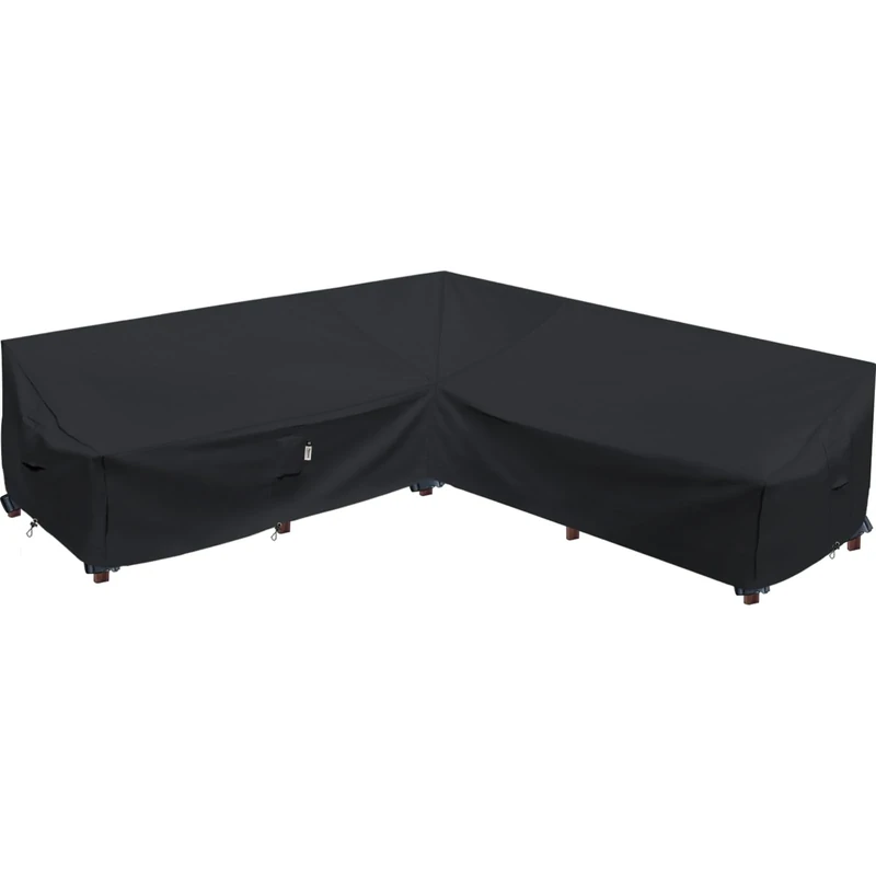 Heavy Duty Outdoor Sectional Sofa Cover, 115"X115" Waterproof 600D Patio Sectional Couch Cover, Lawn Patio Furniture Cover(Midnight Black, V-Shaped-115 x115)