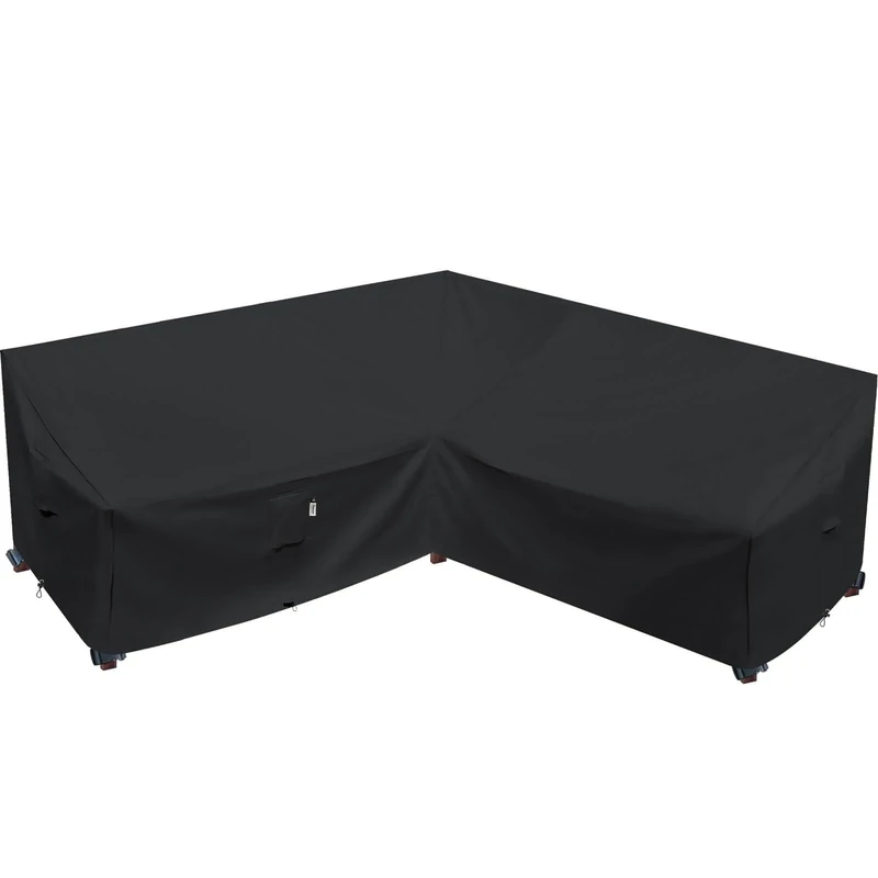Heavy Duty Outdoor Sectional Sofa Cover, 216 x 216 CM Waterproof 100% 600D Patio Sectional Couch Cover, Lawn Patio Furniture Cover (V-Shape-216x216CM-Black)
