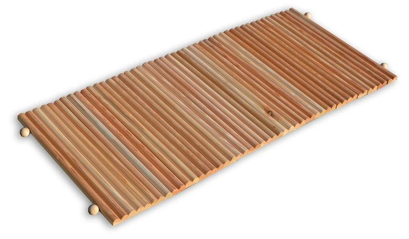 CASTELMERLINO 082-L Roll Up Bath Mat in Natural Larch Wood Semi-Round Profile 45 x 101 cm