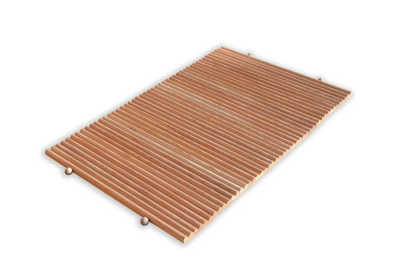 CASTELMERLINO 082-XL Roll Up Bath Mat in Natural Larch Wood Semi-Round Profile 66 x 101 cm