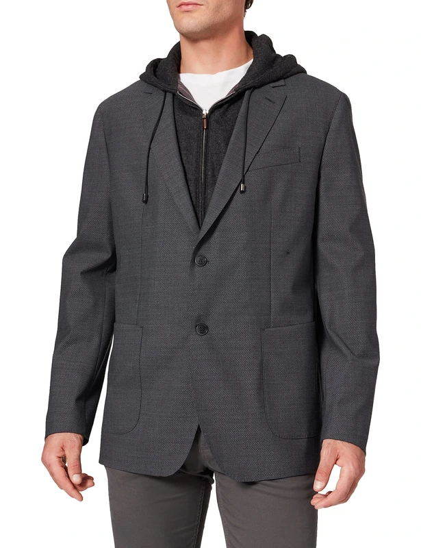 Hackett London Men's Strch Txture W/Hood Jacket, 945GREY, 38L