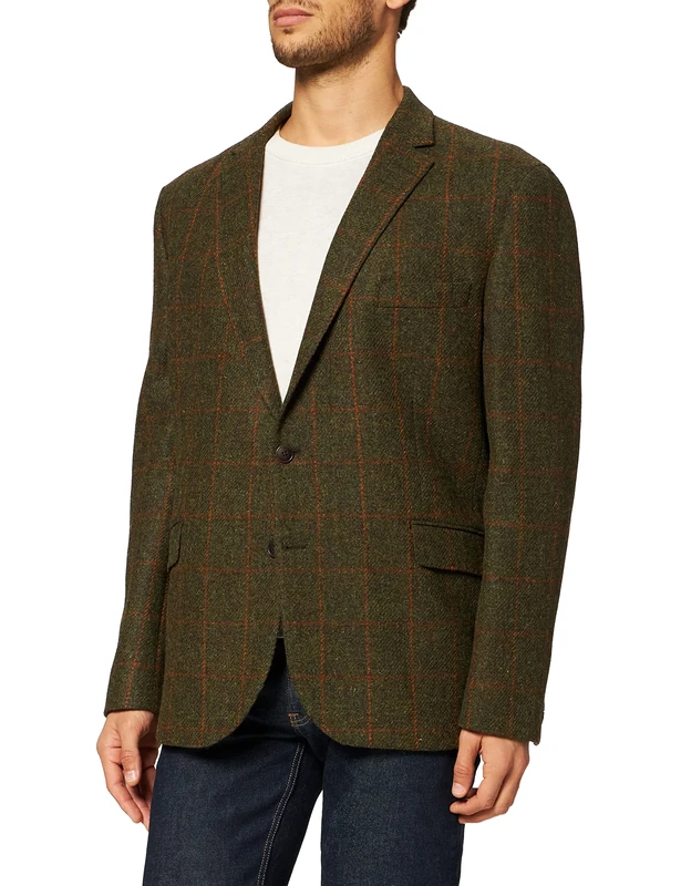 Hackett London Men's Green Tweed WPANE Jacket, 6AHGREEN/Ornge, 38R