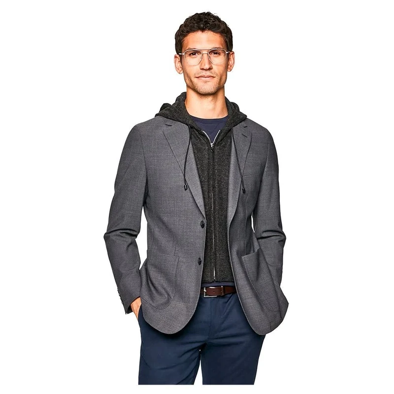 HACKETT LONDON Men's Strch TXTURE W/Hood Jacket, 945GREY, 12R
