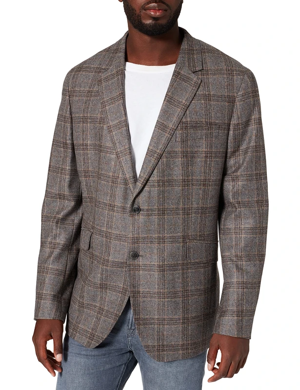 Hackett London Men's 4 PLY LT Check Jacket, 9hhl Grey/Beige, 36L