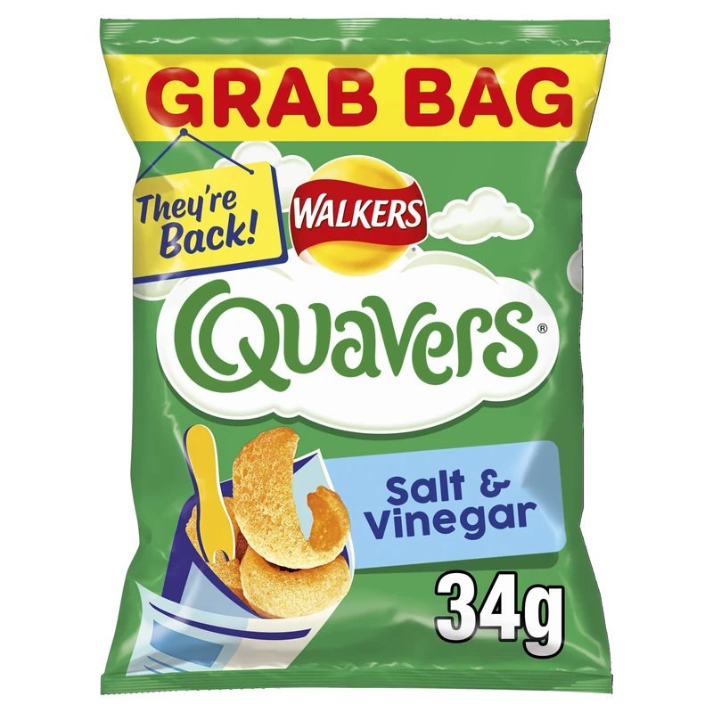 Walkers Quavers Salt N Vinegar Grab Bag, 34 g, Case of 30