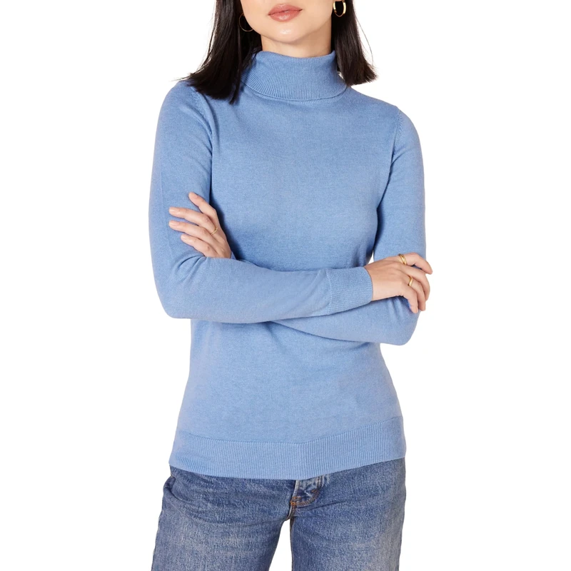 Amazon Essentials Women's Classic-Fit Lightweight Roll Neck Long-Sleeve Jumper (Available in Plus Size), Cornflower Blue, M