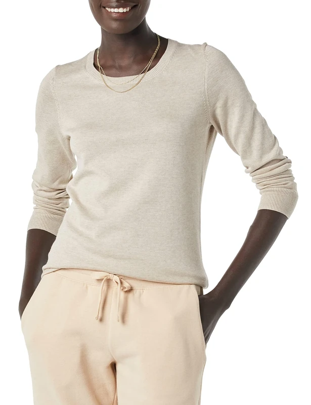 Amazon Essentials Women's Long-Sleeve Lightweight Crewneck Jumper (Available in Plus Size), Oatmeal Heather, S