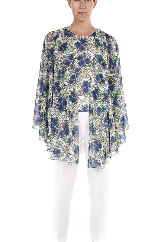 Badgley Mischka Printed Georgette Two-Piece Top Blue Multi XS