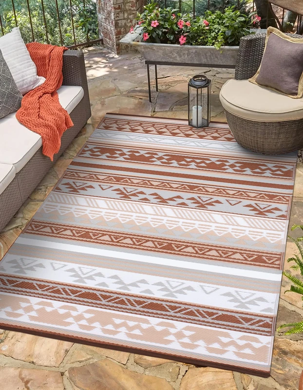 Green Decore Lightweight Reversible Stain Proof Plastic Outdoor Rug Serenade Beige Brown, 180cmx270cm (6ftx9ft) 10176