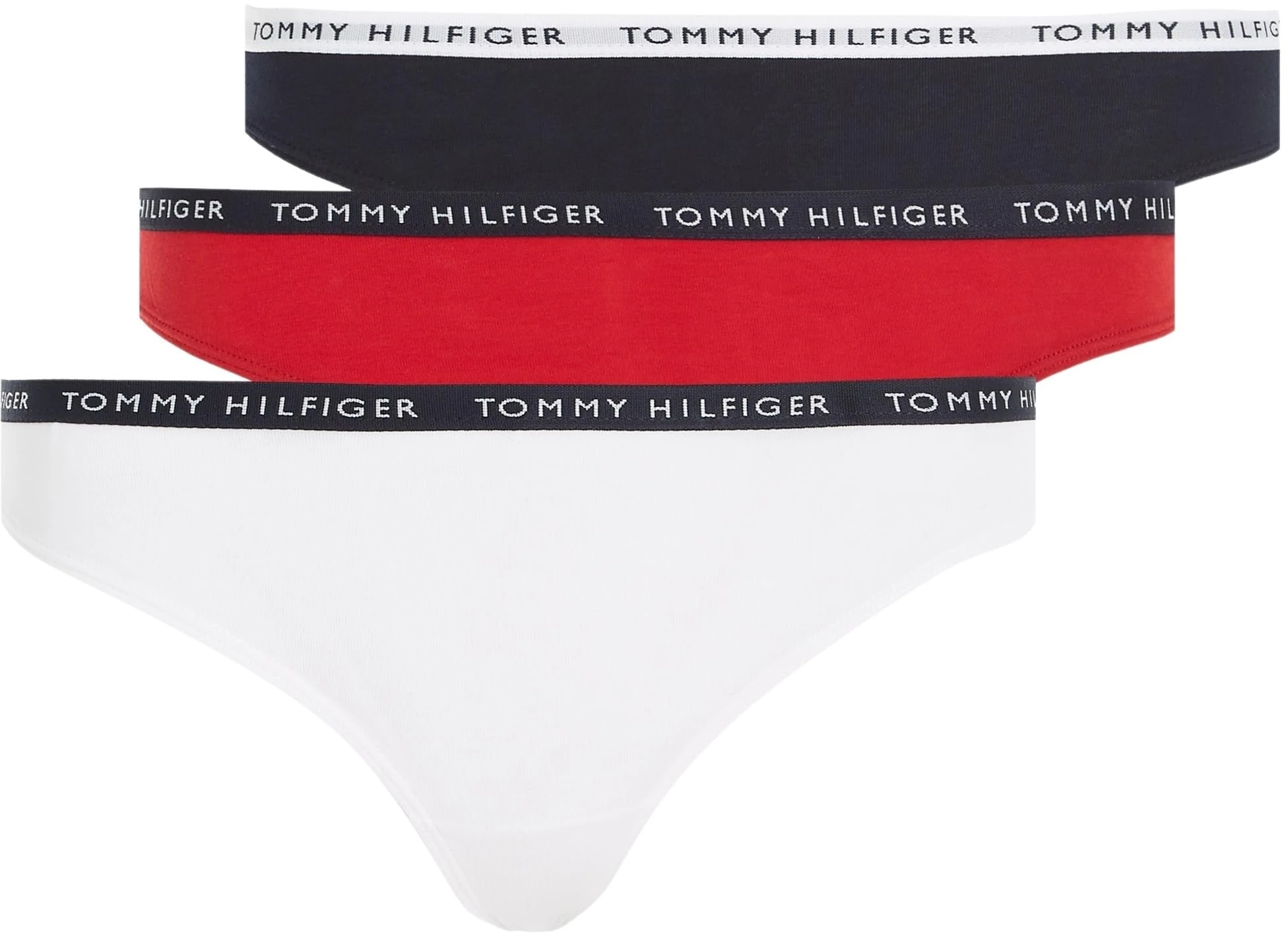 Tommy Hilfiger Women's 3 Pack Thongs, Multicolor (White/Desert Sky/Primary Red), M