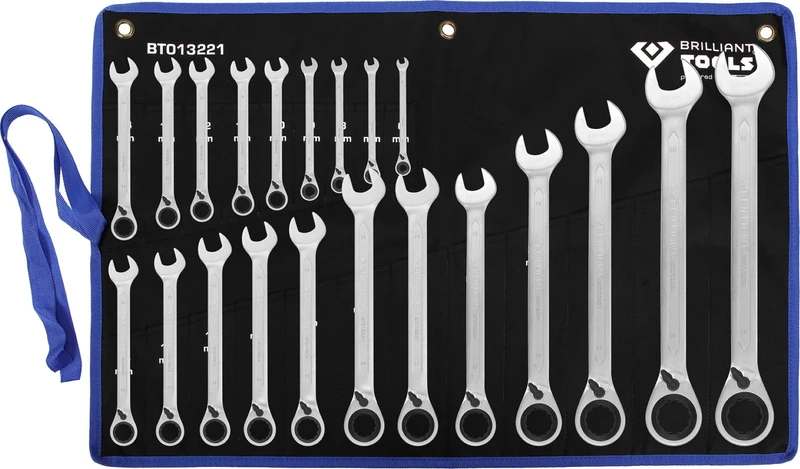 BRILLIANT TOOLS BT013221 Ratchet Ring Spanner Set 21 Pieces Reversible 6-32 mm [Powered by KS Tools]
