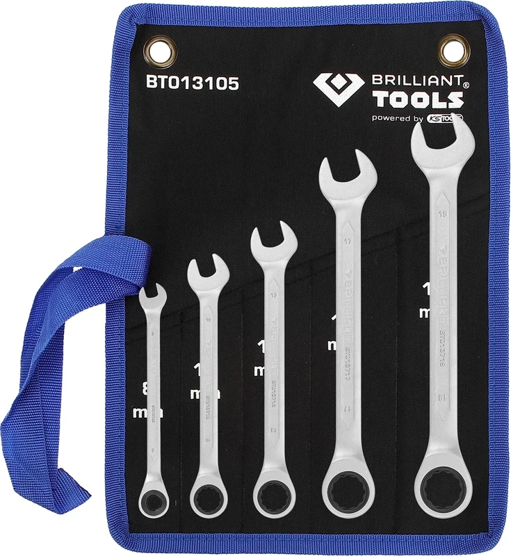 BRILLIANT TOOLS BT013105 Ratchet Ring Spanner Set, 5 Pieces, 8-19 mm [Powered by KS Tools]