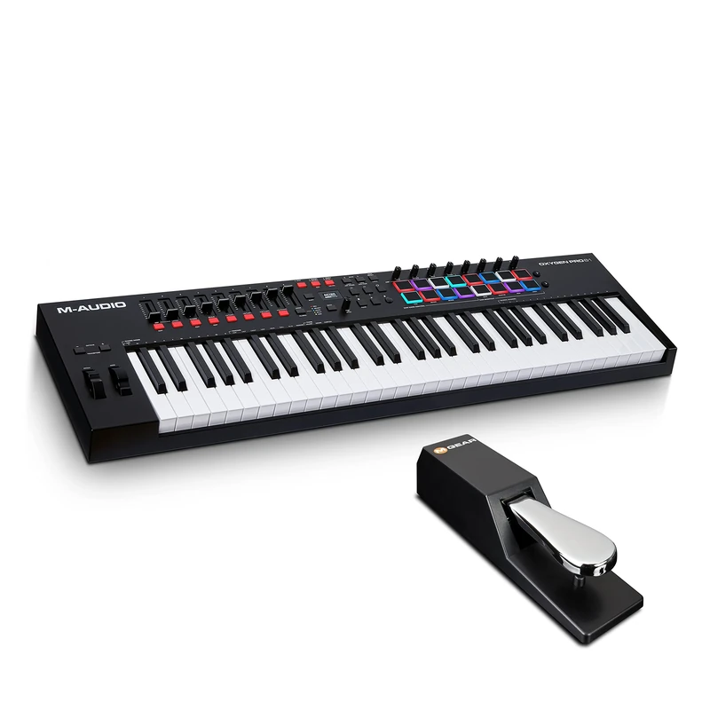 M-Audio MIDI Keyboard Bundle - 61 Key USB MIDI Controller Oxygen Pro 61 with 16 RGB Drum Pads, Sustain Pedal SP-2 and Music Production Software