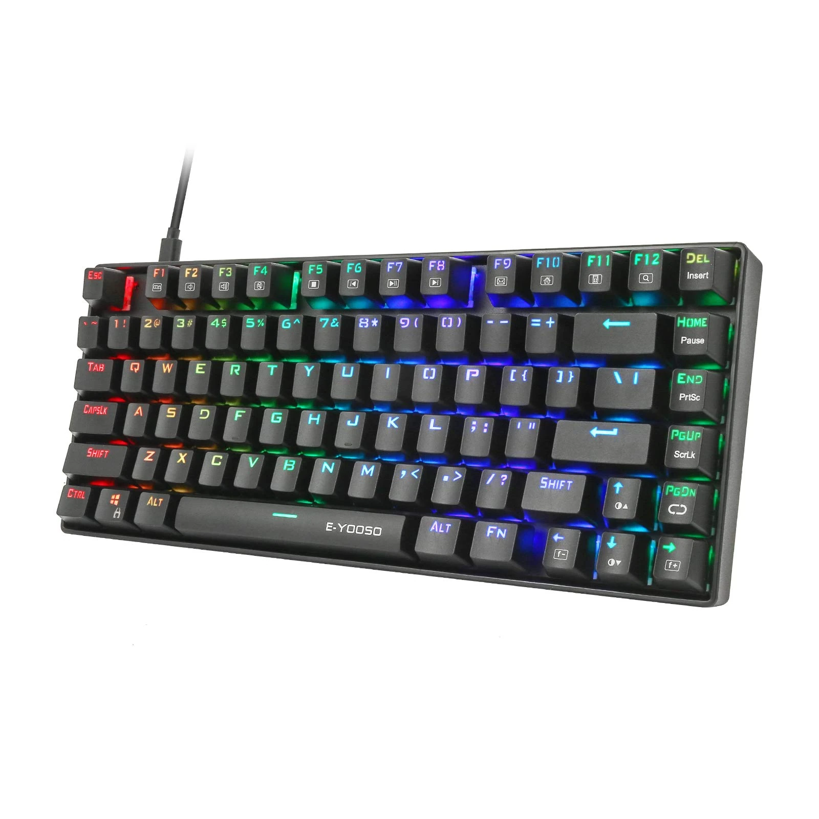 HUO JI Z-88 PRO RGB Mechanical Gaming Keyboard, Blue Switch, LED Backlit, Water Resistant, E-Yooso 60% Compact 81 Keys Anti-Ghosting for Mac, PC, Black