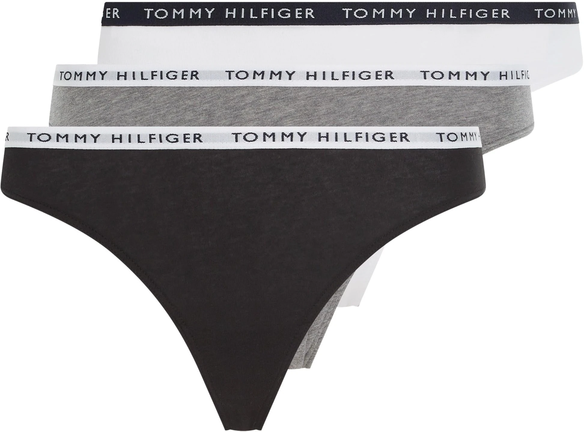 Tommy Hilfiger Women's 3 Pack Thongs, Multicolor (Medium Grey Heather/White/Black), M