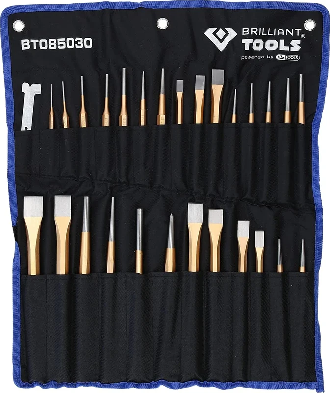 BRILLIANT TOOLS BT085030 Chisel and Drip Punch Set 28-Piece [Powered by KS Tools]