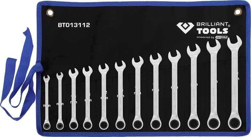 BRILLIANT TOOLS BT013112 Ratchet Ring Spanner Set, 12 Pieces, 8-19 mm [Powered by KS Tools]