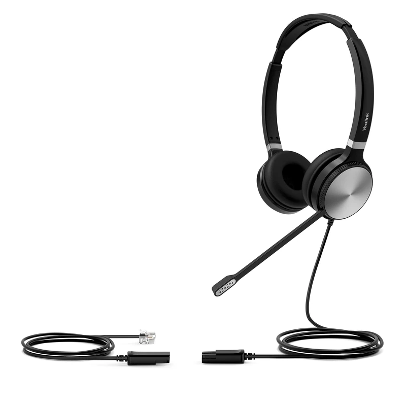 Yealink YHS36 E2 Dual Wired Headset with QD to RJ9, Noise Cancelling Microphone, HD Wideband Audio, Ergonomic Headband, Leather Ear Pads, Compatible Desk IP Phones