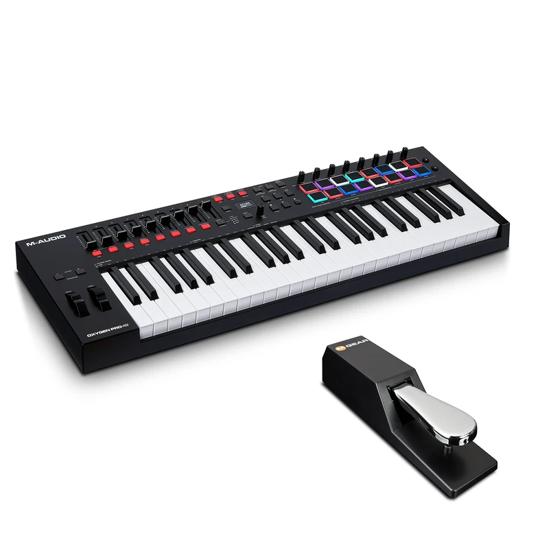 M-Audio MIDI Keyboard Bundle - 49 Key USB MIDI Controller Oxygen Pro 49 with 16 RGB Drum Pads, Sustain Pedal SP-2 and Music Production Software