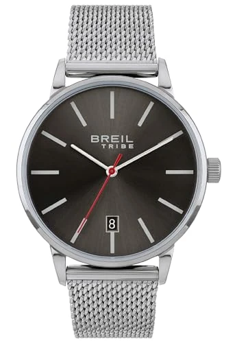 Breil Men's Avery Watch Collection Mono-Colour Gun dial 3 Hands Quartz Movement and Steel MESH EW0516