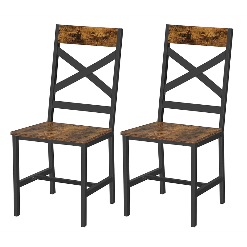 VASAGLE Dining Chairs, Kitchen Chairs Set of 2, Chairs for Dining Room, Steel Frame, Ergonomic Design, Industrial Style, for Living Room, Dining Room, Rustic Brown and Black LDC094B01