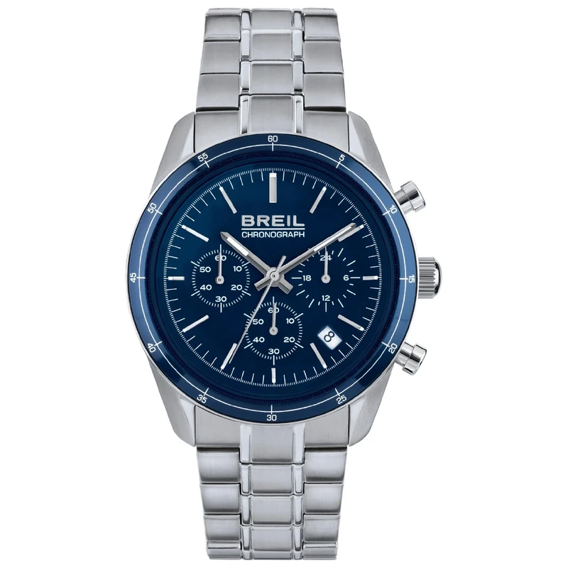 Breil Collection Release Watch Monocolour Dial Chrono Quartz Movement and Steel Strap for Men, Steel-Blue, Taille Unique, Bracelet