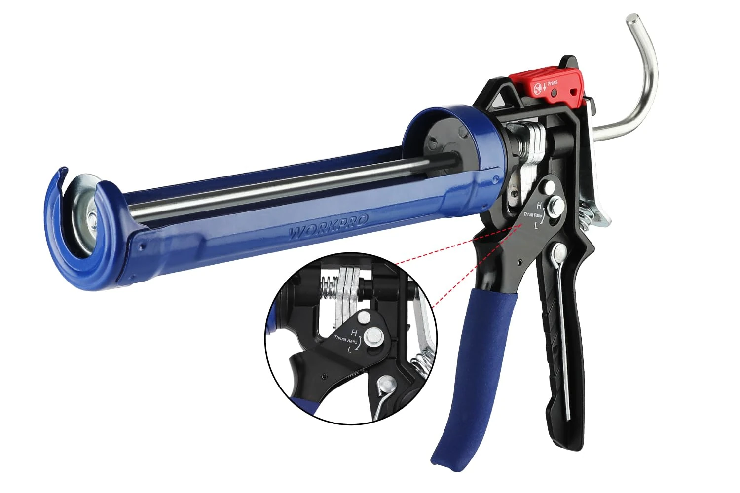 WORKPRO Sealant Caulking Gun, 9:1 & 18:1 Adjustable Thrust Ratio, for Applying 290-310 ml Cartridge Caulks, Sealants, Silicones, Adhesives