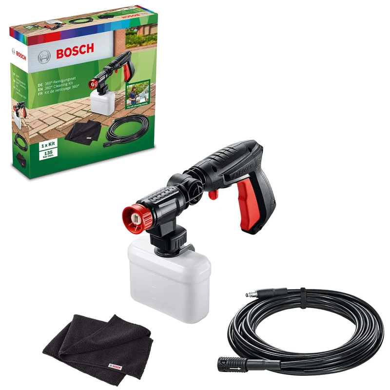 Bosch Home and Garden Pressure Washer 360 Cleaning Kit (with 360° high-pressure gun, detergent nozzle and extension hose, in Carton Packaging) - Image 1
