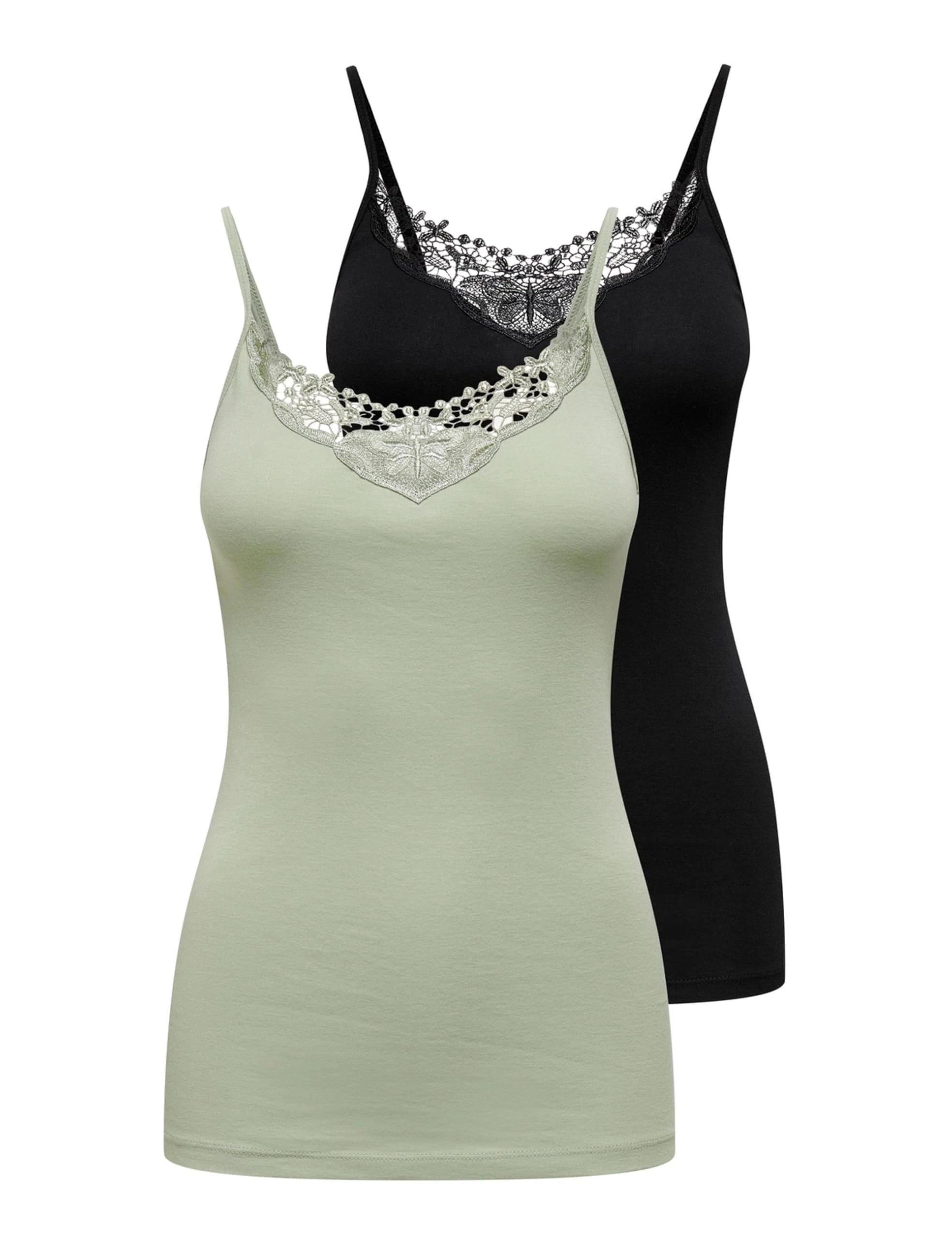ONLY Women's Onlkira Life Lace Singlet 2pack Noos Tank Top, Desert Sage/Pack: Desert Sage/Black, XS UK