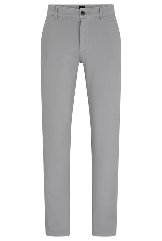 BOSS Mens Schino-Slim Slim-fit Trousers in Brushed Stretch Flannel Silver