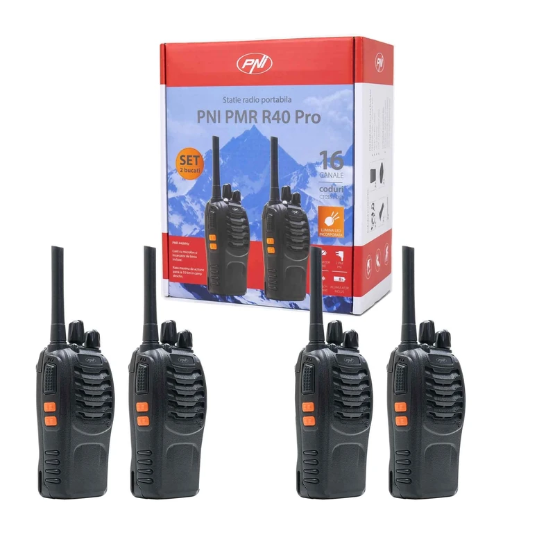 Pack of 4 pieces Portable radio PNI PMR R40 PRO batteries, chargers and headphones included