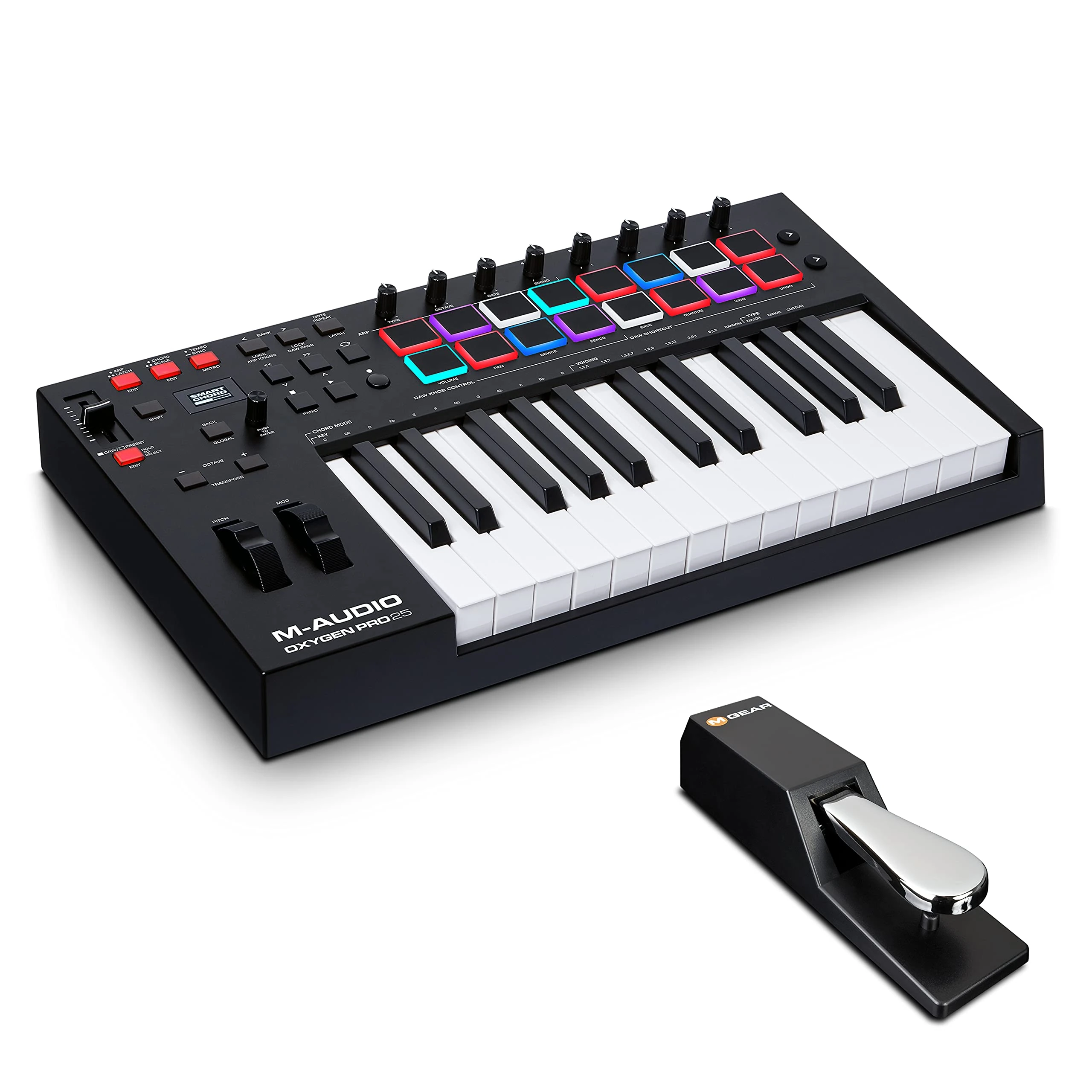 M-Audio MIDI Keyboard Bundle - 25 Key USB MIDI Controller Oxygen Pro 25 with 16 RGB Drum Pads, Sustain Pedal SP-2 and Music Production Software